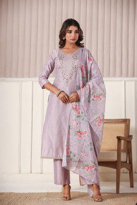 SUAAC Solid, Embroidered Kurta, Trouser/Pant & Dupatta Set