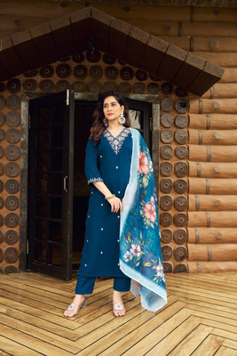 ShreeHariRam Enterprise Embroidered Kurta, Palazzo & Dupatta Set