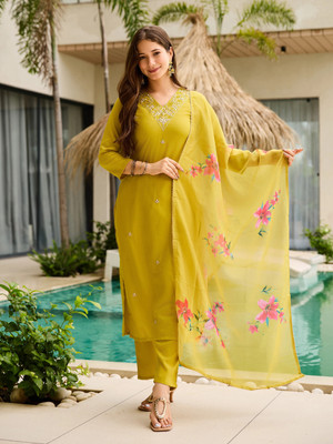 DM MART Embroidered Kurta, Salwar & Dupatta Set