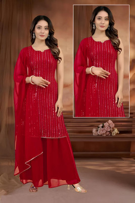HOUSE OF COMMON Embellished, Striped Kurta, Sharara & Dupatta Set
