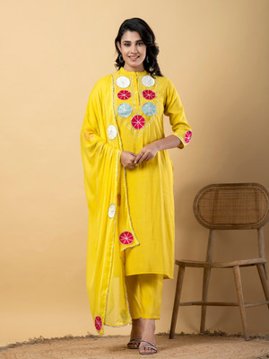 Readiprint Embellished Kurta, Palazzo & Dupatta Set