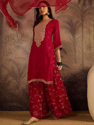 Sangria Self Design Kurta, Sharara & Dupatta Set