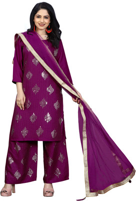 HOC's Embellished, Embroidered Kurta, Palazzo & Dupatta Set