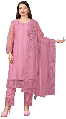 GJFIIVE Color Block Anarkali Kurta, Bottom & Dupatta Set