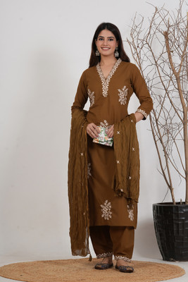 MF HAYAT Embroidered, Printed Kurta, Trouser/Pant & Dupatta Set