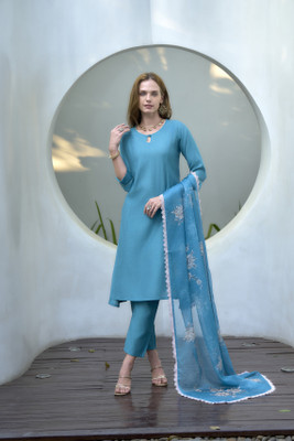 Stylish Tailer Solid Kurta, Trouser/Pant & Dupatta Set