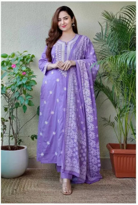 Kesar Creation Embroidered Kurta, Palazzo & Dupatta Set
