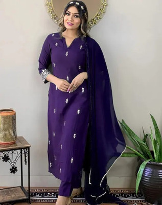 Sai Creation Embroidered Kurta, Trouser/Pant & Dupatta Set