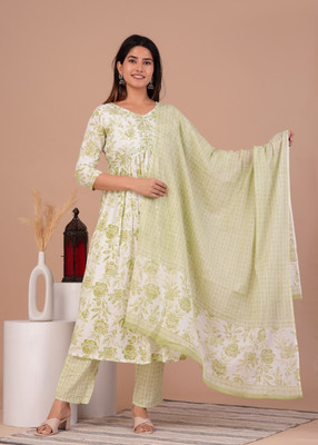 Art Avenue Floral Print, Embroidered Kurta, Trouser/Pant & Dupatta Set