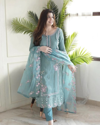 JKCREATIONS Embroidered Kurta, Trouser/Pant & Dupatta Set