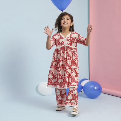 BIBA Girls Festive & Party Kurta, Pyjama & Dupatta Set(Multicolor Pack of 1)