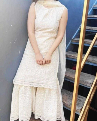 ANGIYA Embroidered Kurta, Sharara & Dupatta Set