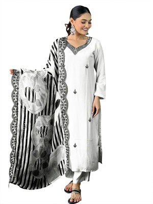Dhruvil Impex Self Design Kurta, Salwar & Dupatta Set