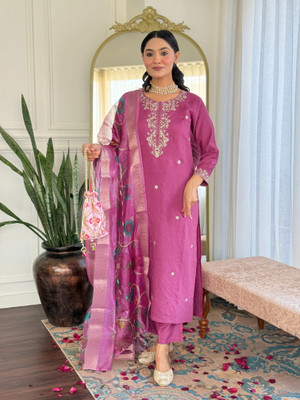 Teegital Embroidered Kurta, Trouser/Pant & Dupatta Set