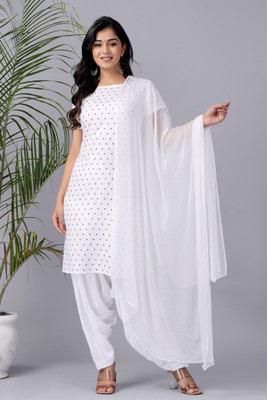 R.K.ENTERPRISES Polka Print Kurta, Patiala & Dupatta Set