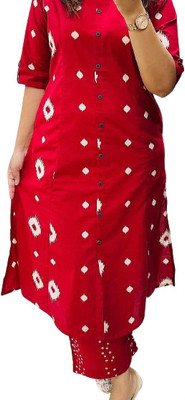 PANVI Women Printed A-line Kurta(Red)