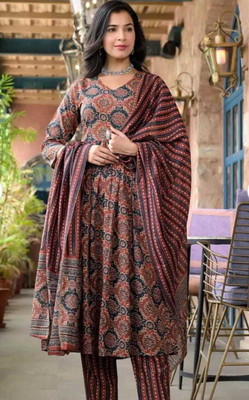 GNCREATION Printed Anarkali Kurta, Bottom & Dupatta Set