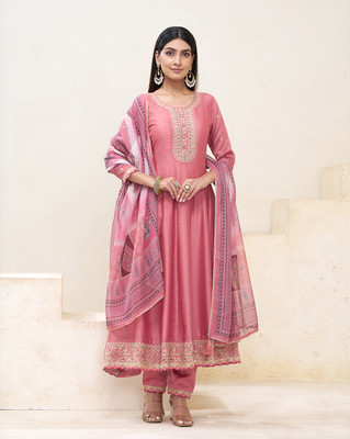 House of Pataudi Embroidered Kurta, Trouser/Pant & Dupatta Set