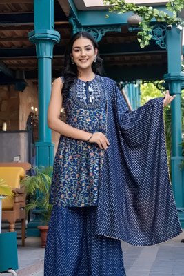 AnviTextile Embroidered Kurta, Sharara & Dupatta Set