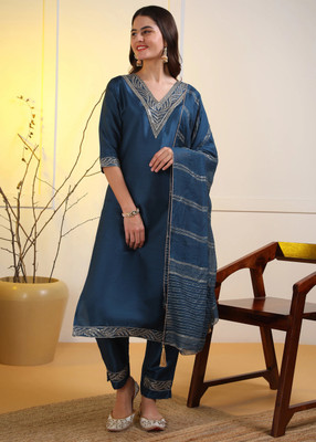 DSK Studio Embroidered Kurta, Trouser/Pant & Dupatta Set