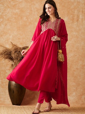 Sangria Embroidered Anarkali Kurta, Bottom & Dupatta Set
