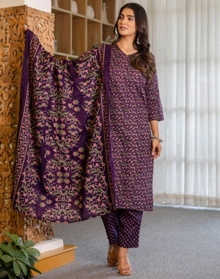 Tasrika Printed, Embellished Kurta, Salwar & Dupatta Set