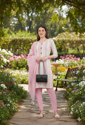 S S OUTFITS Striped Kurta, Trouser/Pant & Dupatta Set