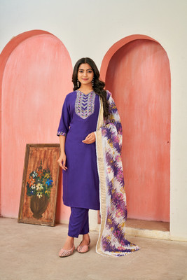 SARVAGNA Embroidered Kurta, Trouser/Pant & Dupatta Set