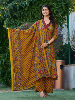 Trendjio Floral Print Kurta, Palazzo & Dupatta Set