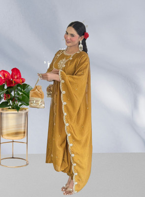 KHANJAN FASHION Embroidered, Solid Kurta, Trouser/Pant & Dupatta Set