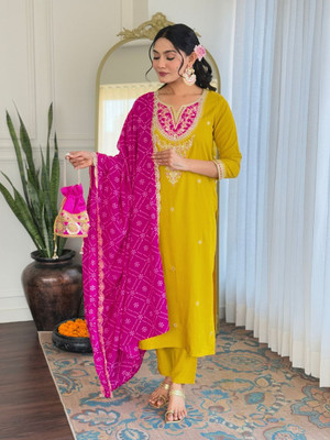 MND CREATION Solid Kurta, Salwar & Dupatta Set