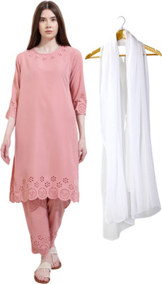 Zamzamlibas Solid Kurta, Palazzo & Dupatta Set