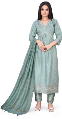 WALLFLOWER Printed, Embroidered Kurta, Trouser/Pant & Dupatta Set