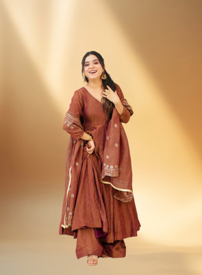 KHANJAN FASHION Embroidered, Solid Anarkali Kurta, Bottom & Dupatta Set