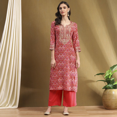 BIBA Printed Kurta, Palazzo & Dupatta Set