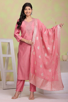 Seemrat Embroidered, Solid Kurta, Trouser/Pant & Dupatta Set