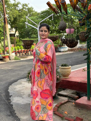 SHIVRAM Floral Print Kurta, Palazzo & Dupatta Set