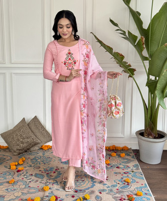 Tective Embroidered, Floral Print Kurta, Salwar & Dupatta Set