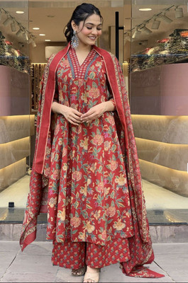 BIBHATSU Printed Anarkali Kurta, Bottom & Dupatta Set