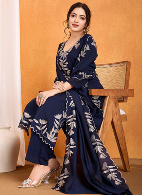 Kaswya Floral Print Kurta, Palazzo & Dupatta Set