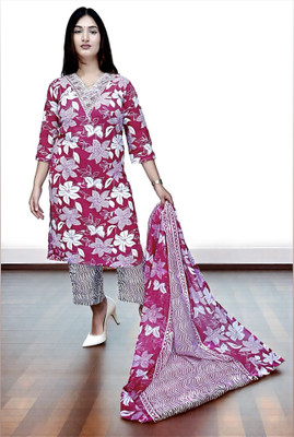 RIDS & SIDS Chevron/Zig Zag, Floral Print, Printed Kurta, Trouser/Pant & Dupatta Set