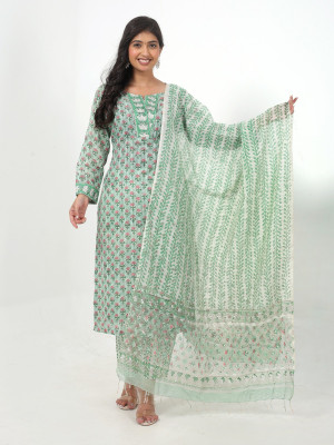 RANGRIWAZ Floral Print Kurta, Palazzo & Dupatta Set