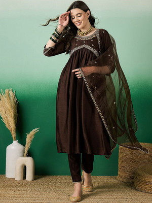 Sangria Embroidered Kurta, Trouser/Pant & Dupatta Set