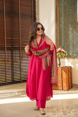 TVASMI Solid, Printed Anarkali Kurta, Bottom & Dupatta Set