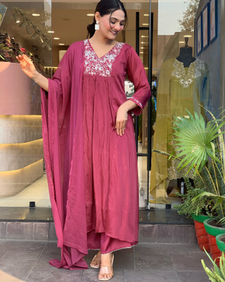 Piu Art Embroidered Anarkali Kurta, Bottom & Dupatta Set