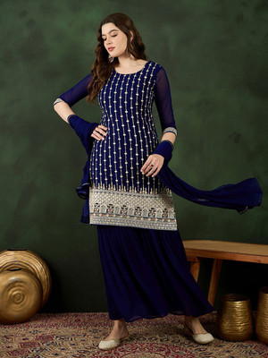 Sangria Embroidered Kurta, Sharara & Dupatta Set