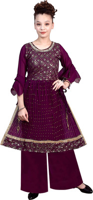 KCM FASHION Embellished Kurta, Palazzo & Dupatta Set