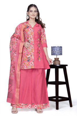FASHNETIC Floral Print Kurta, Palazzo & Dupatta Set