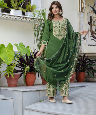 VredeVogel Embroidered Kurta, Palazzo & Dupatta Set