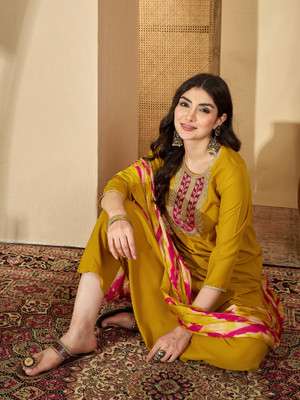 Sangria Embroidered Kurta, Trouser/Pant & Dupatta Set